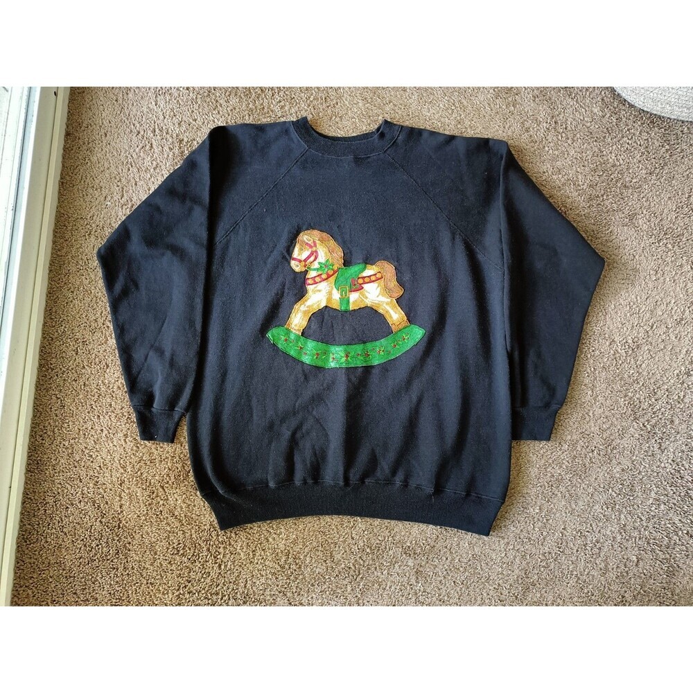 Vintage Rocking Horse Sweatshirt Women's 2XL Black Long Sleeve
